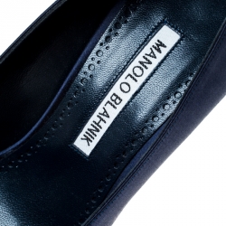 Pre Owned Manolo Blahnik Navy Blue Satin Maidu Pointed Toe Pumps Size 38