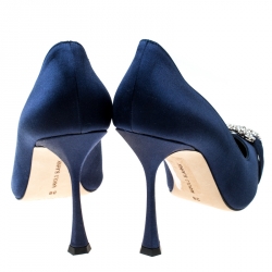 Pre Owned Manolo Blahnik Navy Blue Satin Maidu Pointed Toe Pumps Size 38