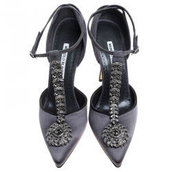 Pre Owned حذاء كعب عالي مانولو بلانيك إريدينيا تي بار سويدي رصاصي مقدمة مدببة مقاس 38