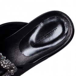 Pre Owned Manolo Blahnik Black Satin Sturlushangi Embellished Flat Sandals Size 38
