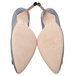 Pre Owned Manolo Blahnik Metallic Silver Hangisi Notturno Embellished Pointed Toe Pumps Size 40