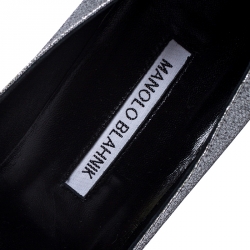 Pre Owned Manolo Blahnik Metallic Silver Hangisi Notturno Embellished Pointed Toe Pumps Size 40