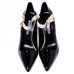 Pre Owned Manolo Blahinik Black Patent Leather Immaculada Pointed Toe Ankle Strap Pumps Size 40