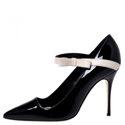 Pre Owned Manolo Blahinik Black Patent Leather Immaculada Pointed Toe Ankle Strap Pumps Size 40