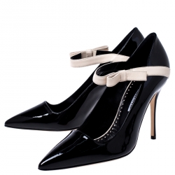 Pre Owned Manolo Blahinik Black Patent Leather Immaculada Pointed Toe Ankle Strap Pumps Size 40