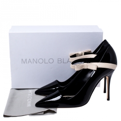 Pre Owned Manolo Blahinik Black Patent Leather Immaculada Pointed Toe Ankle Strap Pumps Size 40