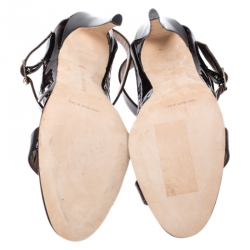  مملوكة مسبقًا صندل مانولو بلانيك  بسير كاحل جلد لامع تورتويز بني مقاس 38