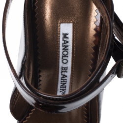 مملوكة مسبقًا صندل مانولو بلانيك  بسير كاحل جلد لامع تورتويز بني مقاس 38