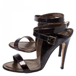 مملوكة مسبقًا صندل مانولو بلانيك  بسير كاحل جلد لامع تورتويز بني مقاس 38