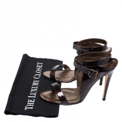 مملوكة مسبقًا صندل مانولو بلانيك  بسير كاحل جلد لامع تورتويز بني مقاس 38