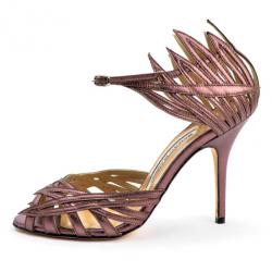 Pre Owned Manolo Blahnik Purple Metallic Strappy Sandals Size 36.5