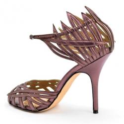 Pre Owned Manolo Blahnik Purple Metallic Strappy Sandals Size 36.5