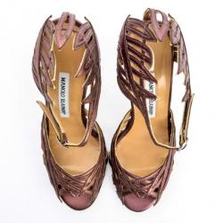 Pre Owned Manolo Blahnik Purple Metallic Strappy Sandals Size 36.5