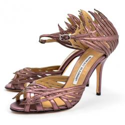Pre Owned Manolo Blahnik Purple Metallic Strappy Sandals Size 36.5