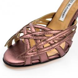 Pre Owned Manolo Blahnik Purple Metallic Strappy Sandals Size 36.5