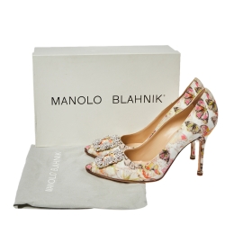 Pre Owned حذاء كعب عالي مانولو بلانيك "هانغيسي" مقدمة مدببة قماش مطبوع فراشات متعدد الألوان مقاس 38.5