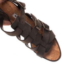 Pre Owned Manolo Blahnik Brown Leather Pidigi Triple Buckle Sandals Size 39