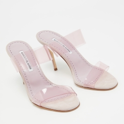 Pre Owned Manolo Blahnik Purple PVC Slide Sandals Size 38