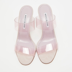 Pre Owned Manolo Blahnik Purple PVC Slide Sandals Size 38