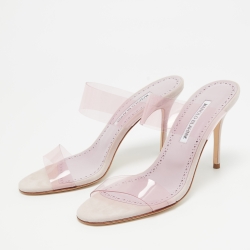 Pre Owned Manolo Blahnik Purple PVC Slide Sandals Size 38