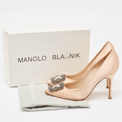Pre Owned Manolo Blahnik Beige Satin Hangisi Pumps Size 38