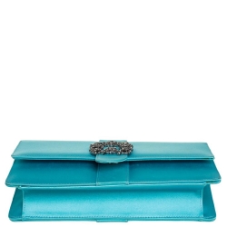 Manolo Blahnik Blue Satin Capri Chain Clutch