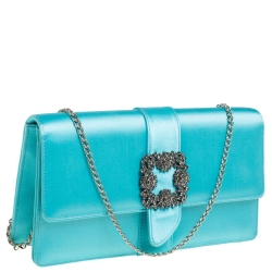 Manolo Blahnik Blue Satin Capri Chain Clutch