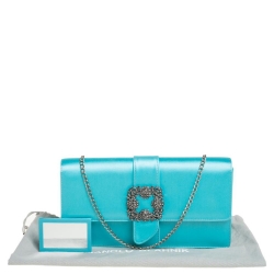 Manolo Blahnik Blue Satin Capri Chain Clutch