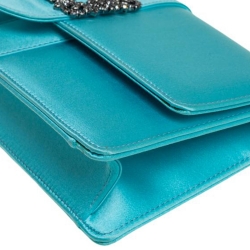 Manolo Blahnik Blue Satin Capri Chain Clutch