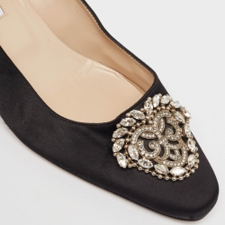 Pre Owned Manolo Blahnik Black Satin Okkato Pumps Size 40.5  