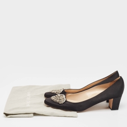 Pre Owned Manolo Blahnik Black Satin Okkato Pumps Size 40.5  