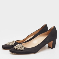 Pre Owned Manolo Blahnik Black Satin Okkato Pumps Size 40.5  