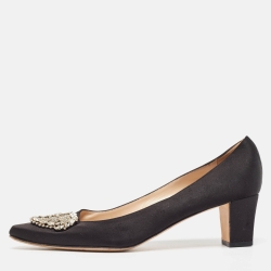 Pre Owned Manolo Blahnik Black Satin Okkato Pumps Size 40.5  