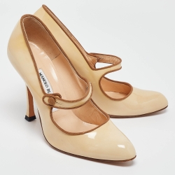 Pre Owned Manolo Blahnik Yellow Patent Leather Camparinew Pumps Size 37.5