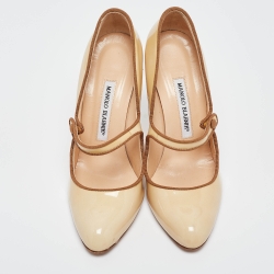 Pre Owned Manolo Blahnik Yellow Patent Leather Camparinew Pumps Size 37.5