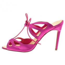 مملوكة مسبقًا Manolo Blahnik Pink Satin Lace Up Slides Size 39.5