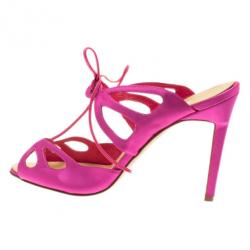 مملوكة مسبقًا Manolo Blahnik Pink Satin Lace Up Slides Size 39.5