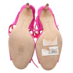 مملوكة مسبقًا Manolo Blahnik Pink Satin Lace Up Slides Size 39.5