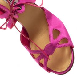 مملوكة مسبقًا Manolo Blahnik Pink Satin Lace Up Slides Size 39.5