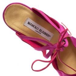 مملوكة مسبقًا Manolo Blahnik Pink Satin Lace Up Slides Size 39.5
