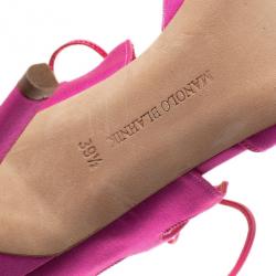 مملوكة مسبقًا Manolo Blahnik Pink Satin Lace Up Slides Size 39.5