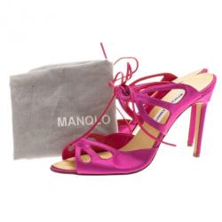 مملوكة مسبقًا Manolo Blahnik Pink Satin Lace Up Slides Size 39.5