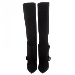 Manolo Blahnik Black Suede Pointed Toe Knee High Boots Size 39