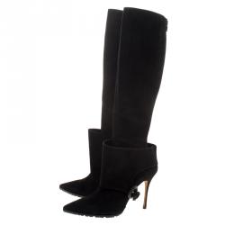Manolo Blahnik Black Suede Pointed Toe Knee High Boots Size 39