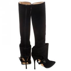 Manolo Blahnik Black Suede Pointed Toe Knee High Boots Size 39