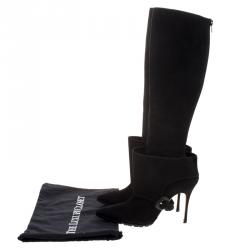 Manolo Blahnik Black Suede Pointed Toe Knee High Boots Size 39