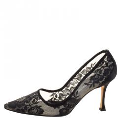 Pre Owned حذاء كعب عالي مانولو بلانيك مقدمة مدببة BB شرائط أسود مقاس 37