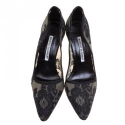 Pre Owned حذاء كعب عالي مانولو بلانيك مقدمة مدبب ة BB شرائط أسود مقاس 37