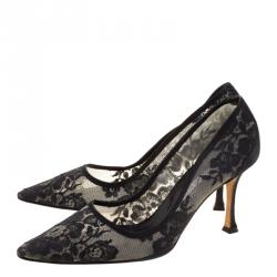 Pre Owned حذاء كعب عالي مانولو بلانيك مقدمة مدببة BB شرائط أسود مقاس 37