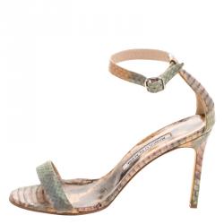 Pre Owned Manolo Blahnik Multicolor Python Leather Chaos Ankle Strap Sandals Size 37
